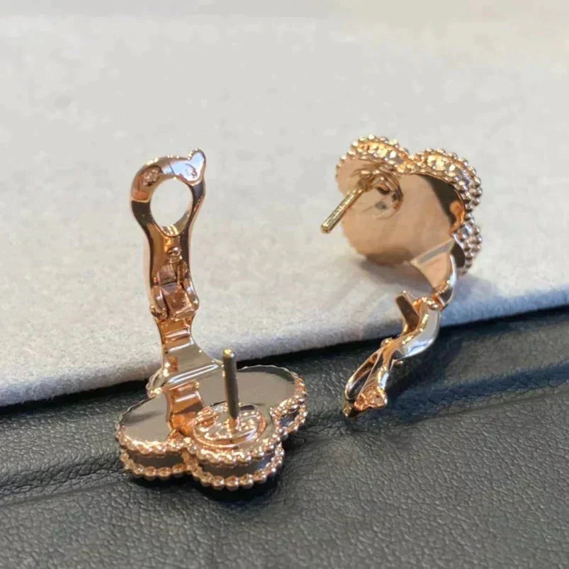 Miro CLOVER MEDIUM 1 MOTIFS GRAY MOP DIAMOND EARRINGS