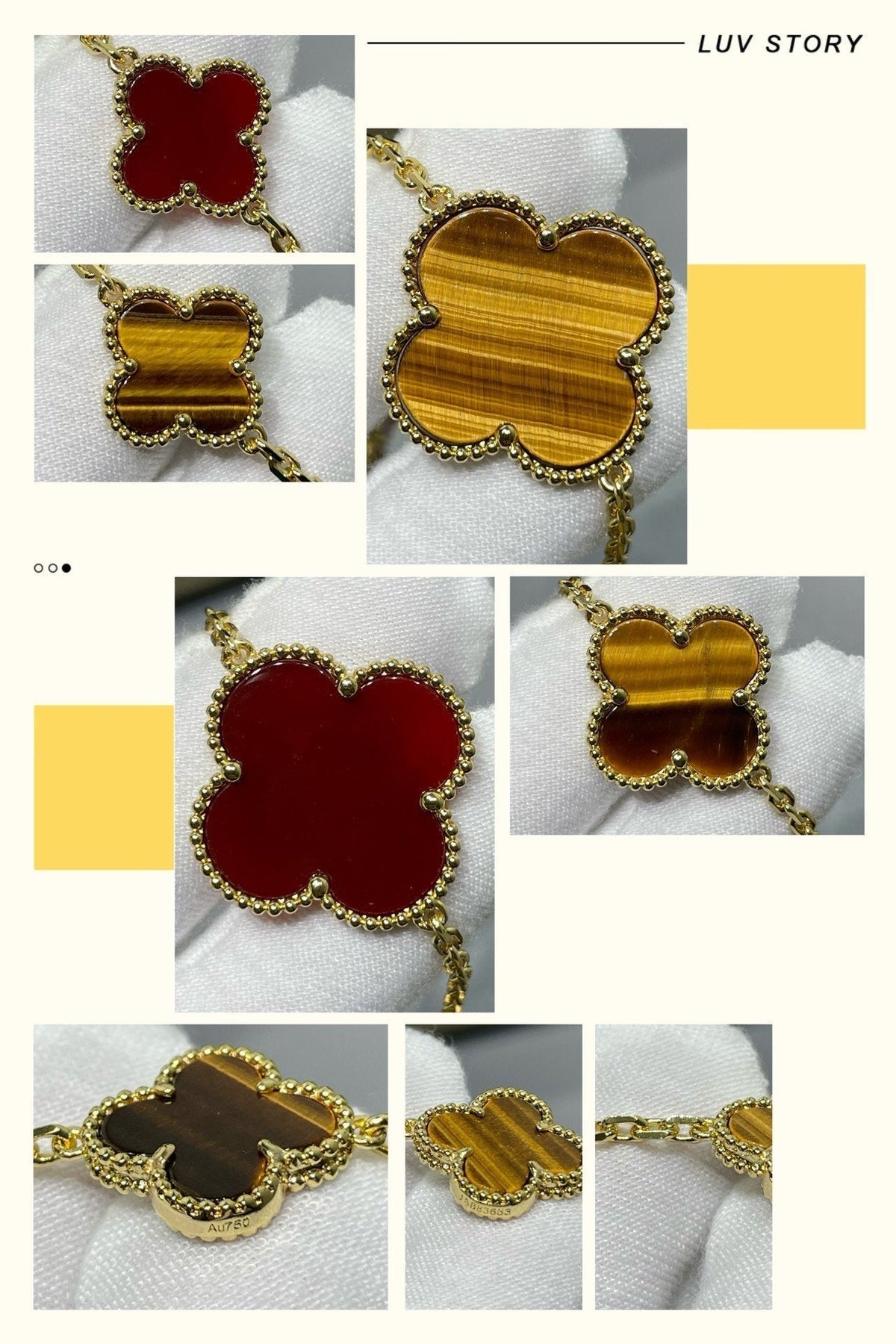 Miro CLOVER 16 MOTIF CARNELIAN TIGER EYE ROSE GOLD NECKLACE