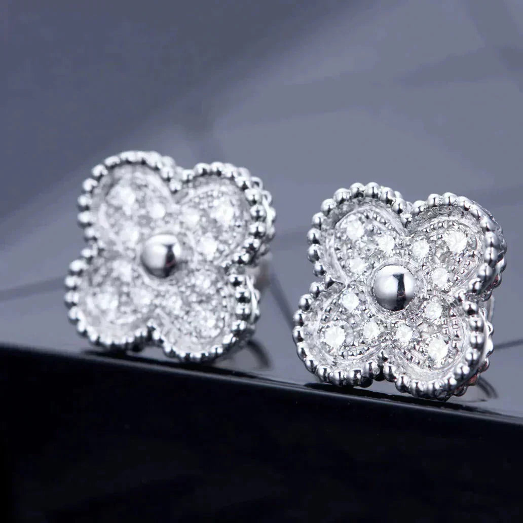 Miro CLOVER 1 MOTIFS DIAMOND STUD EARRINGS SILVER