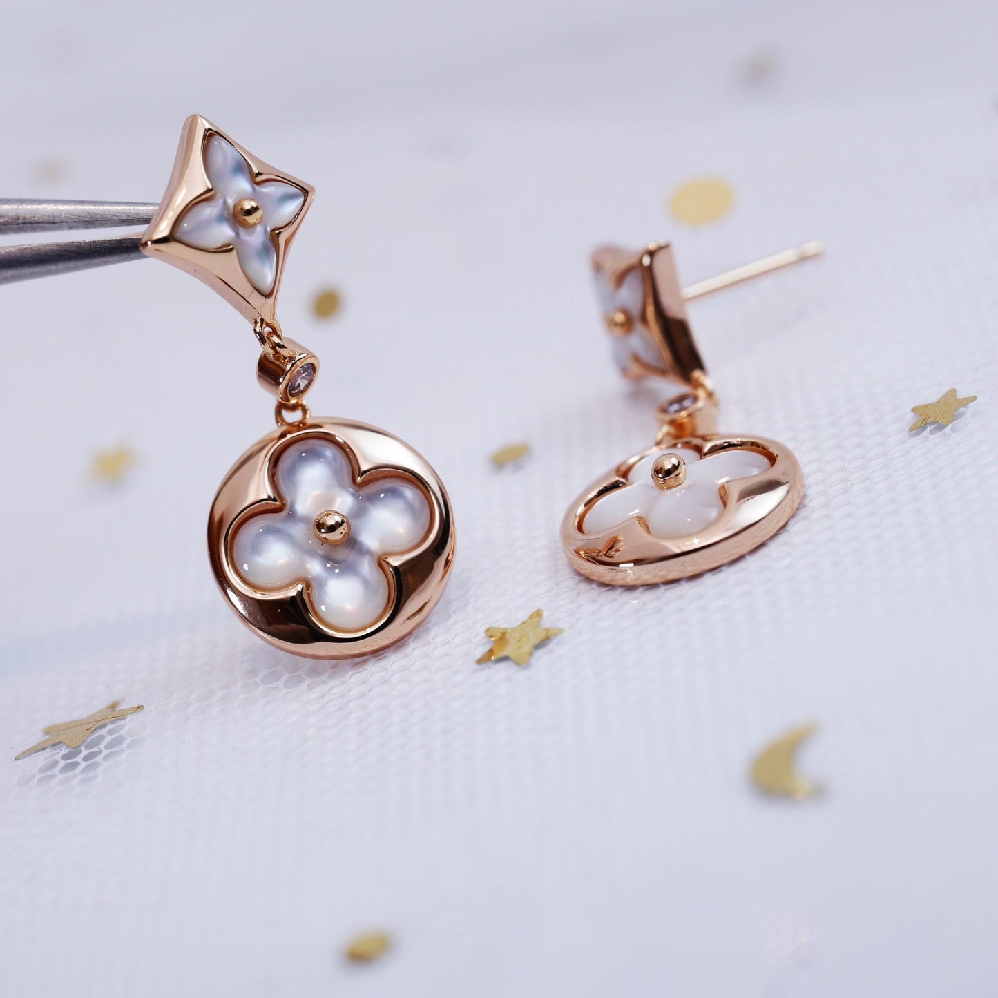 Miro STAR AND SUN PINK GOLD MOP DROP EARRINGS
