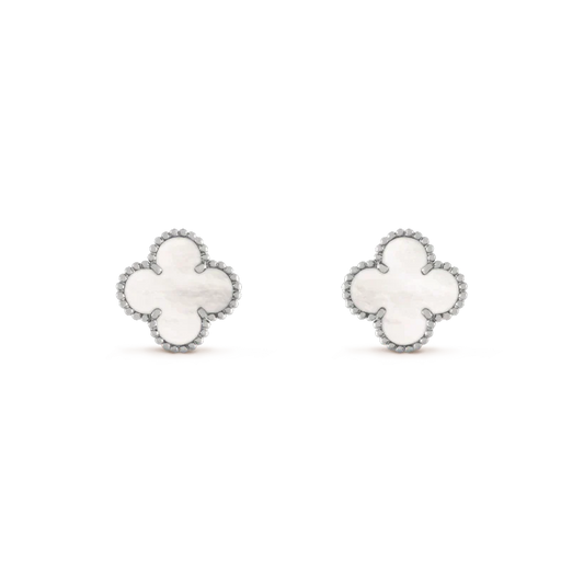 Miro CLOVER MEDIUM 1 MOTIFS  WHITE MOP EARRINGS SILVER