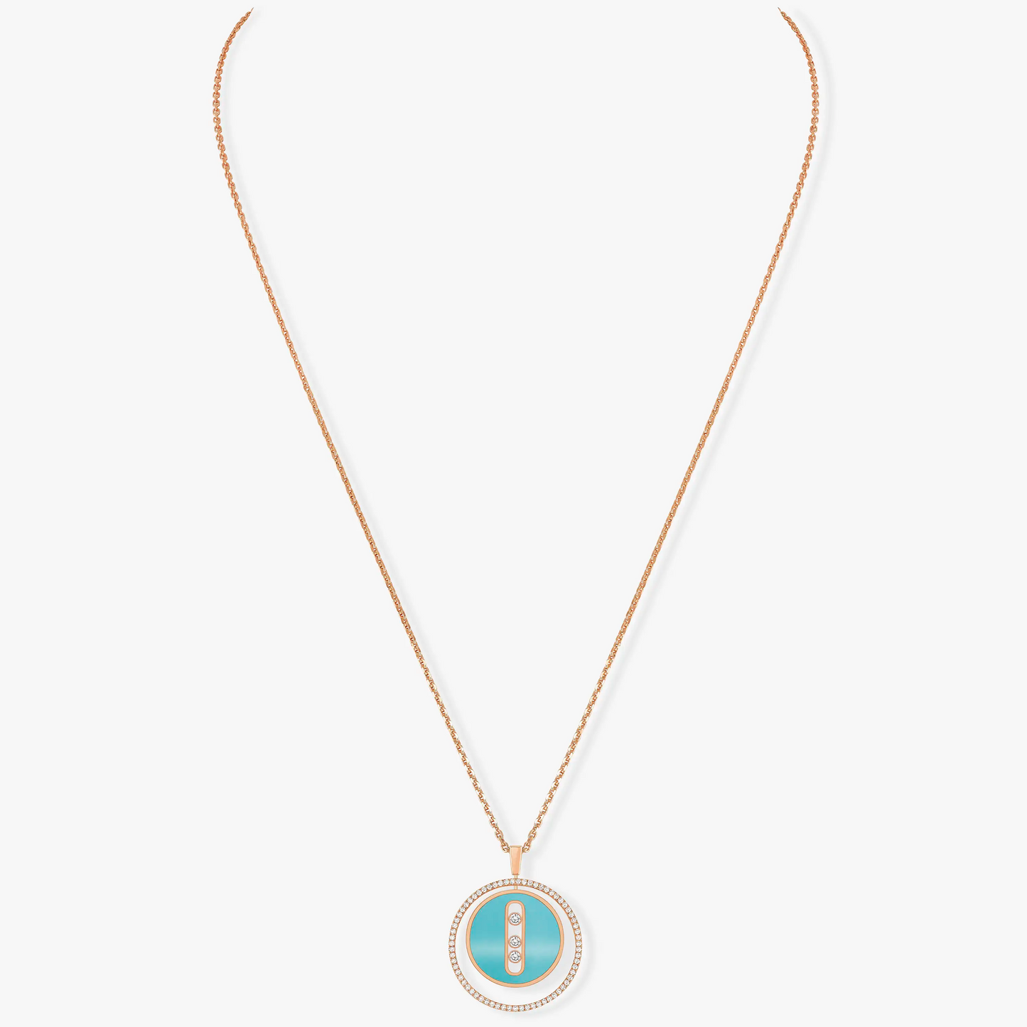 [Miro ]Miro  MOVE 3 DIAMONDS TURQUOISE PINK GOLD DIAMOND NECKLACE