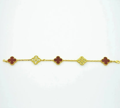 [Miro ]New  CLOVER 5 MOTIF RED CORNELIAN BRACELET COLLECTION