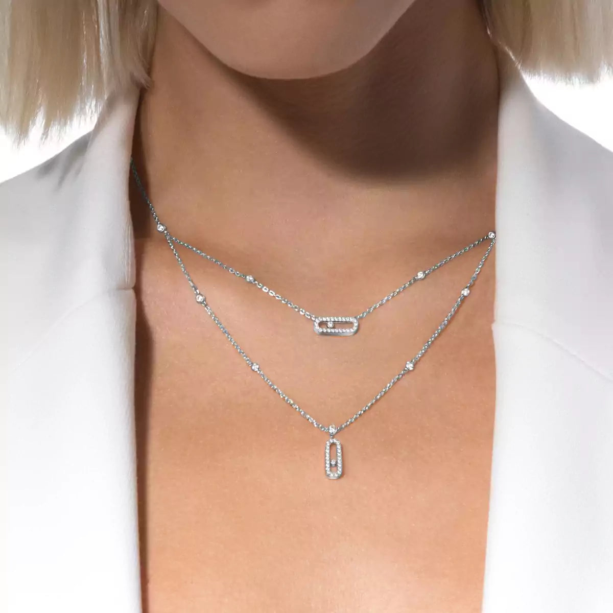 [Miro ]2 Rows Rose Gold Diamond Pave_ Necklace Move Uno