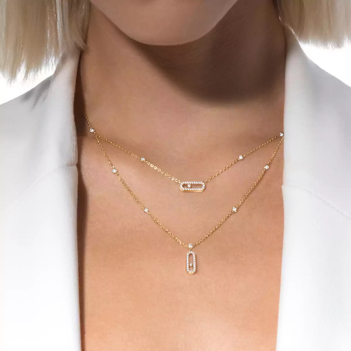 [Miro ]2 Rows Rose Gold Diamond Pave_ Necklace Move Uno