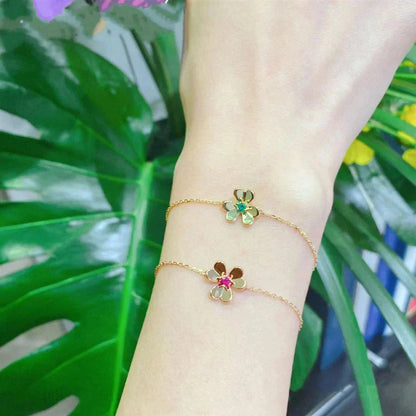 Miro FRIVOLE GOLD FLOWER PINK MALACHITE BRACELET