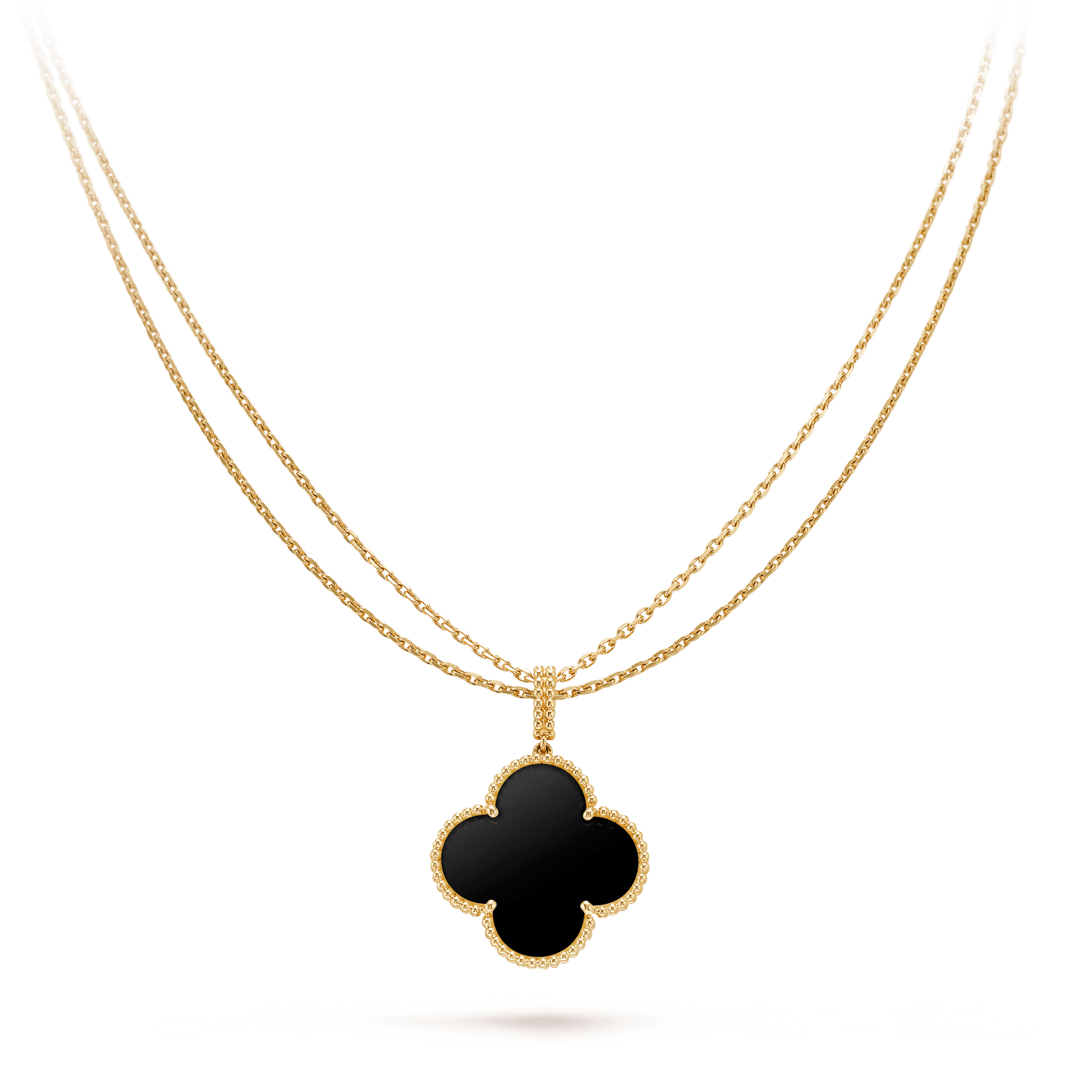 Miro CLOVER 25MM GOLD ONYX BIG CLOVER NECKLACE